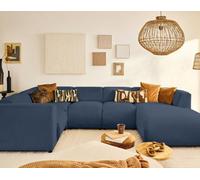 Lisa Design - Suaro - Canapé modulable panoramique d'angle Gauche 7 Places en Tissu texturé, Bleu