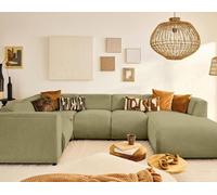 Lisa Design - Suaro - Canapé modulable panoramique d'angle Gauche 7 Places en Tissu texturé, Vert Sauge