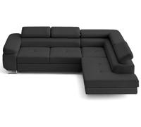 Lisa Design - Zaria - canapé d'angle Droit 5 Places Convertible avec Coffre et têtières en Simili, Gris Anthracite