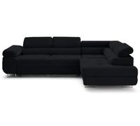 Lisa Design - Zaria - canapé d'angle Droit 5 Places Convertible avec Coffre et têtières en Velours côtelé Grosses côtes, Noir