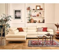 Zaria - canapé d'angle gauche 5 places convertible avec coffre et têtières en simili - Beige