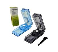 LisaCare Distributeur de comprimés pour tous les comprimés - 2 coupe-pilules - Comprimés divisés en deux et quartiers - Premium Pill Cutter avec brosse de nettoyage et rangement dans le fond (bleu et