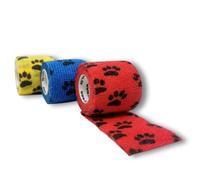LisaCare Lot de 3 pansements autocollants et élastiques - 5 cm x 4,5 m - Bandes adhésives - Pour homme et animal - Motif pattes multicolores