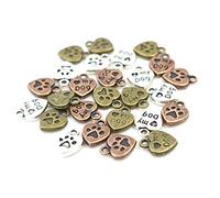lisafinding 100 Pcs Couleurs Mélangées Vintage My Dog Paw Forme de Cœur Charms Pendentif, DIY Artisanat, Confection de Bijoux Charms Pendentif Couleurs Mixtes