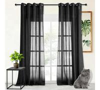 LISANSAN Rideaux Voilages Oeillet 260 x 200 cm Transparent Lumineux Filtrer Décoration de Maison Chambre Cuisine Lumière Filtrer Souple pour Fenetre Chambre Adulte, Noir