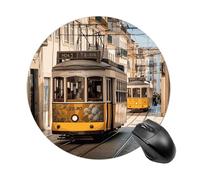 Lisbon Tram Tapis de souris rond à glissement lisse Tapis de souris de jeu extra densité portable confortable pour bureau, maison, bureau 20 x 20 cm