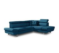 Bestmobilier - Canapé d'angle Convertible - Angle Droit - Lisbona en Tissu - Canapé Lit - Sofa Bleu Canard 5 Places - Têtières Réglables - Salon