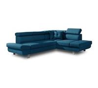 BestMobilier LISBONA canapé d'angle droit convertible 5 places - Tissu Bleu canard
