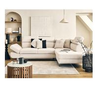 Lisbona - canapé d'angle droit 5 places convertible avec têtières en velours côtelé - Beige