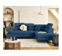 Lisbona - canapé d'angle droit 5 places convertible avec têtières en velours côtelé - Bleu