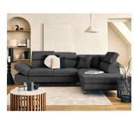 Lisbona - canapé d'angle droit 5 places convertible avec têtières en velours côtelé - Gris foncé Gris foncé G