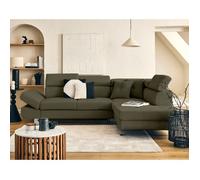 Lisbona - canapé d'angle droit 5 places convertible avec têtières en velours côtelé - Vert Kaki
