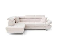 Lisbona - canapé d'angle gauche 5 places convertible avec têtières en velours côtelé - Beige