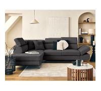 Lisbona - canapé d'angle gauche 5 places convertible avec têtières en velours côtelé - Gris foncé