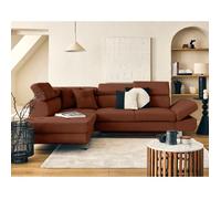 Lisbona - canapé d'angle gauche 5 places convertible avec têtières en velours côtelé - Terracotta