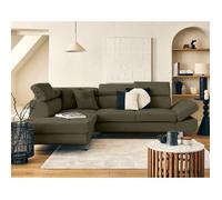Lisbona - canapé d'angle gauche 5 places convertible avec têtières en velours côtelé - Vert Kaki