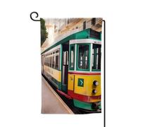 Lisbonne Drapeau de bienvenue avec motif de tram - Décoration extérieure - Pour jardin et terrasse - 30,5 x 45,7 cm - Plusieurs formes