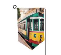 Lisbonne Drapeau de bienvenue avec motif de tram - Décoration extérieure - Pour jardin et terrasse - 30,5 x 45,7 cm - Plusieurs formes