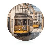 Lisbonne Planche à découper en forme de tramway pour cuisine, mini planche à découper en verre trempé, bloc à découper rond pour pique-nique, pizza, viande, fruits (20 cm)