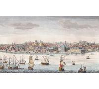 Lisbonne Portugal au milieu des années 1700. Après une impression d'un artiste inconnu publiée par Robert Sayer en 1752. Poster imprimé par Ken Welsh (19 x 11)