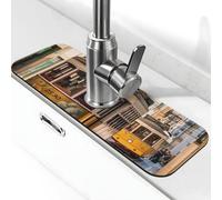Lisbonne Tapis de robinet pour évier de cuisine, super absorbant, attrape-éclaboussures, poignée de robinet en pierre de diatomite à séchage rapide, tapis de séchage pour évier de salle de bain, 38,1