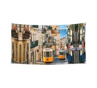 Lisbonne Tram Printing Bannière extérieure et intérieure, panneau décoratif de vacances avec 4 œillets métalliques, atmosphère festive