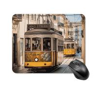 Lisbonne Tram Tapis de souris carré portable avec base en caoutchouc antidérapant 20 x 25 cm Tapis de souris de jeu ultra fin pour ordinateur portable Accessoires de bureau