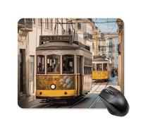 Lisbonne Tram Tapis de souris carré portable avec base en caoutchouc antidérapant 25 x 30 cm Tapis de souris de jeu ultra fin pour ordinateur portable Accessoires de bureau