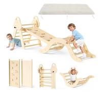 Lischwert 7 en 1 Triangle d'escalade Montessori Enfants et Arche d'équilibre en Bois avec Coussin - Kit de Jeu d'intérieur pour Tout-Petits - Jouet de motricité pour favoriser l'équilibre