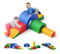 Lischwert Jouets d'escalade,Mousse Blocs de Construction Jouets éducatifs, Parcours motricité bébé 5 Briques géantes en Mousse Jeu de Construction de châteaupour Tout-Petits Bébé 1 Ans+, Multicolore