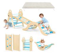 Lischwert Montessori - Kit d'escalade 7 en 1 en Bois et Arche d'équilibre - avec Coussin - Kit de Jeu d'intérieur pour Tout-Petits - Jouet de motricité pour favoriser l'équilibre et la créativité