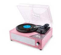 Lisciani - Barbie Vinyl Player - Platine Vinyle 3 Vitesses avec Haut-Parleur Intégré - Design Inspitaion Tourne-Disque Rétro - en Bois Rose - Entrée AUX - Connexion Bluetooth - Style Vintage Barbie