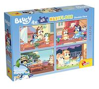 Lisciani - BLUEY - 4 Puzzles pour Enfants dès 4 ans - 4 x 48 pièces - MaxiFloor 35x25 cm - Puzzles 2 en 1 - Double Face avec Verso à Colorier - Jeux Educatifs - Jeu de Réflexion et Patience