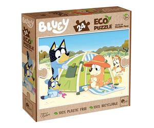 Lisciani - Bluey Officiel - Eco Puzzle Recyclable Certifié FSC - Dès 3 Ans | 24 Pièces avec Double Face à Colorier - Carton Certifié FSC Sans Plastique - Sensibilise à la Durabilité - Format 70 x 50 cm