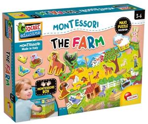 Lisciani - Boîte Tactile Animaux de la Ferme - Jeu Montessori - Dès 3 Ans | Maxi Puzzle 70 x 50 cm Inclus - Reconnaissance Sensorielle par le Toucher - Motricité Fine et Logique - Méthode Montessori