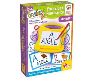 Lisciani - Carotina - Exercices Amusants sur l'Alphabet - Dès 3 Ans | Ardoise Effaçable avec ses Fiches - Coffret Pré-Écriture - Entrée en Maternelle et Repérage - Concentration et Patience