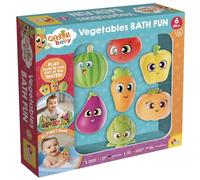 Lisciani - CAROTINA - Jouets Sensoriels de Bain Légumes pour Bébé Dès 6 Mois - 8 Jouets Flottants sans BPA + Tapis d’Eau Gonflable - Développement Éveil, Motricité, Coordination Œil-Main - Créativité