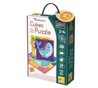 Liscianigiochi - Cubes Montessori et Puzzles - Jeu Éducatif - Jeu en Bois et Carton pour Dextérité et Observation - 4 Cubes en Bois - Favorise le Développement Sensoriel