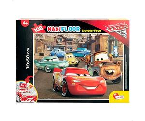 Lisciani - Disney Cars 3 - Maxi Puzzle 108 Pièces au Sol - Dès 4 Ans | Jouet Éducatif Flash McQueen - Double Face avec Verso à Colorier - Scène de Course Spectaculaire - Format Final 70 x 50 cm