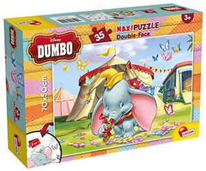 Lisciani - Disney Dumbo - Maxi Puzzle 35 Pièces Double Face - Dès 3 Ans | Verso à Colorier - Dessin en Noir et Blanc au Dos - Créativité, Motricité Fine et Dextérité - Format Final 70 x 50 cm