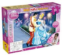 Lisciani - Disney Princesse Cendrillon - Maxi Puzzle 35 Pièces - Dès 3 Ans | Double Face avec Verso à Colorier - Scène en Noir et Blanc au Dos - Créativité et Sens du Détail - Format Final 70 x 50 cm