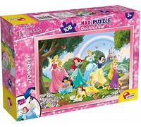 Lisciani - Disney Princesses - Maxi Puzzle 108 Pièces au Sol - Dès 3 Ans | Modèle Double Face - Verso à Colorier, Décor à Personnaliser - Observation et Patience - Format Final 70 x 50 cm au Sol
