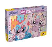 Lisciani - Disney Stitch - Maxi Puzzle pour Enfants des 6 Ans - 108 Pieces Double Face avec Dos a Colorier - Format 50 x 35 cm - Activite Creative Disney Stitch et Coordination Oeil Main Enfant