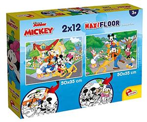 Lisciani - Disney Supermaxi Mickey - Coffret de 2 Puzzles - Dès 3 Ans | Jouet Éducatif Éveil - Verso à Colorier, Personnalisation Libre - Deux Modèles à Reconstituer - Format Final 50 x 35 cm