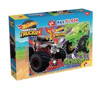 Lisciani - Hot Wheels Puzzle MaxiFloor - 24 Pièces - pour Enfants dès 3 Ans - Grand Puzzle Monster Trucks avec Voitures de Course Boneshaker et Gunkster- Développe Réflexion et Dextérité