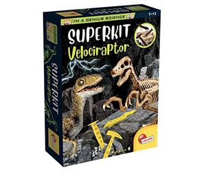 Lisciani - I'm a Genius - Super Kit Vélociraptor à Déterrer - Dès 7 Ans | Déterre le Bloc et Construis le Squelette - Jeu Éducatif Scientifique - Patience et Autonomie - Fouille Guidée Pas à Pas