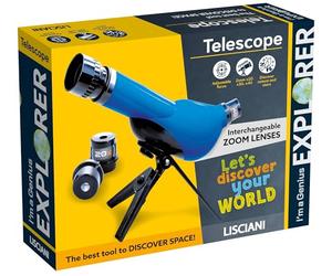 Lisciani - I'm a Genius - Télescope Enfant Kit Astronomie - Dès 7 Ans | Kit Astronomie avec Trépied - 3 Objectifs Zoom 20x 30x 40x - Observation du Ciel, Lune et Étoiles - Activité Scientifique