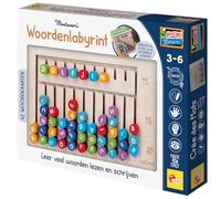 Lisciani - Labyrinthe de Mots Montessori - Jeu éducatif en Bois pour Enfants de 3 à 6 Ans - Tableau d'apprentissage pour écrire des Lettres et des Mots - 42 Cartes de Mots - Jouet éducatif Montessori