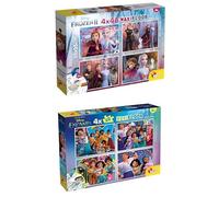 LISCIANI - LOT 2 Puzzles Disney - Reine des NEIGES + Encanto - 4x48 Pièces Chacun - Double Face à Colorier - Jeu Éducatif 4 Ans et Plus - Maxifloor 35x25cm - Feutres Inclus - Fabriqué en Italie