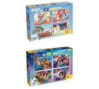 LISCIANI - LOT 2 Puzzles MAXIFLOOR Double Face - Bluey 100354 + Disney Encanto - 4x48 Pièces Chacun - Verso à Colorier - Jeu Éducatif Enfants 4+ Ans - Format Sol 35x25cm - Réflexion et Patience